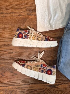 Free People Multicolor Crochet Lace-Up Sneakers